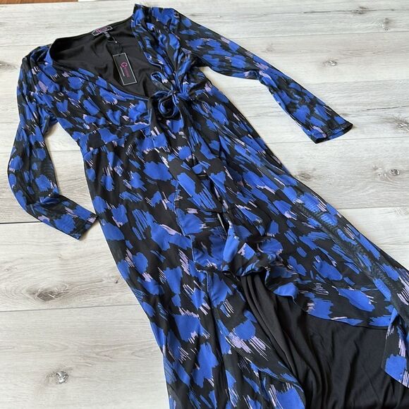 C WONDER by Christian Soriano Mesh ruffle hem dress Blue/Black Sz XLP NWT in pkg - Picture 8 of 10